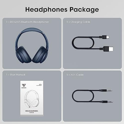 DOQAUS Kopfhörer Kabellos Bluetooth Bis zu 90 Std,Bluetooth Kopfhörer Over-Ear mit 3 EQ-Modi, HiFi Stereo, Eingebautes Mikrofon, Faltbares Wireless Headphones für Handys/iPad/Laptops/PC-Marineblau