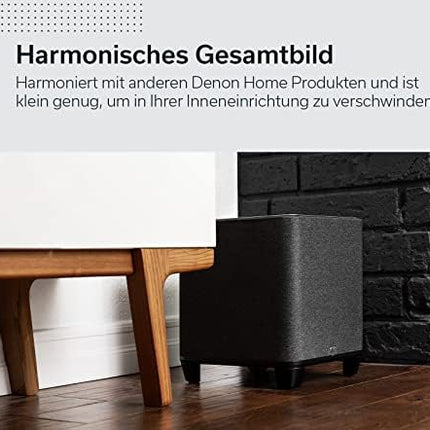 Denoni juhtmevaba subwoofer sisseehitatud HEOS-iga, WiFi, D-klassi võimendi, 8-tolline bassikast kodukino ja muusika jaoks, must