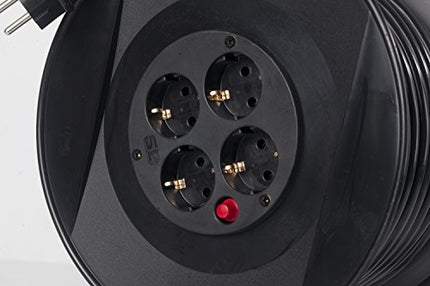 as - Schwabe special offer cable reel – with 20 m plastic-sheathed cable including safety plug – extension cable reel with 4 safety sockets – IP20 – Made in Germany – Black I 11103