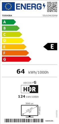 Toshiba 55-tolline VIDAA-teler (4K UHD nutiteler, HDR Dolby Vision, kolmekordne tuuner, Bluetooth, Dolby Audio) 55UV3463DAW