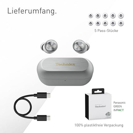 Technics EAH-AZ100E-S juhtmevabad mürasummutavad kõrvaklapid, 10 mm magnetiline vedelikudraiver, mitmepunktiline Bluetooth, häälfookusega tehisintellekt, mugavad kõrvasisesed kõrvaklapid, hõbedane