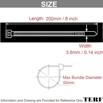 TERF® Cable Ties, 200 mm x 3.6 mm, Premium Nylon, Secure Self-Closing Mechanism, Plastic Ties for Home, Office, Garden, Garage, Workshop, DIY, Multipurpose, Purple, 100 Pack