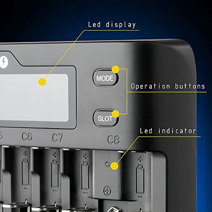 everActive charger for up to 10 Li-ion and NI-MH, Li-HV and Li-FePO4 batteries, professional, fast, and universal, LCD display, capacity test, model: UC800