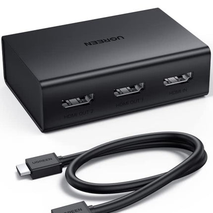 UGREEN HDMI 2.0 jaotur 1 sisend 2 väljundit 4K@60Hz HDMI jaotur kahele monitorile, toetab HDCP 2.2, 3D, HDR, EDID HDMI-lülitit, mis on ühilduv teleri, PS4/5, monitori ja projektoriga.