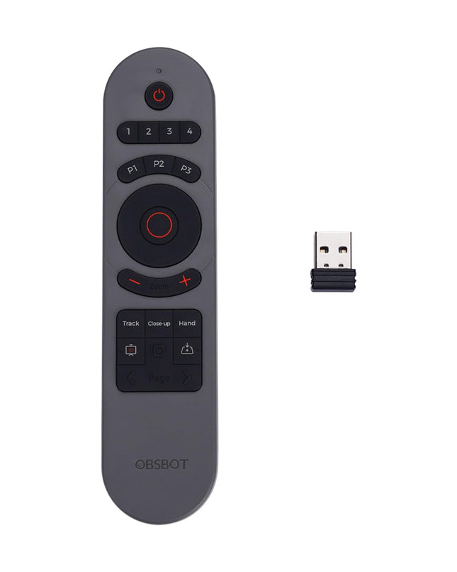 OBSBOT remote control used for Tiny series Webcam2.0, Tiny 2, Tiny 4K, Tiny UVC to 2nd Generation HDMI adapter.