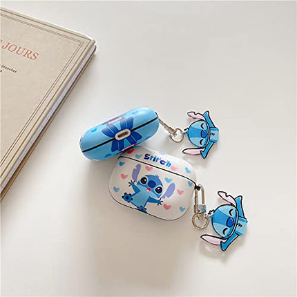 Folaxshoo Compatible with AirPods Pro 2nd/1st Generation Cute Cartoon Funny Case Cover with Cleaner Kit (Blue Stitch)