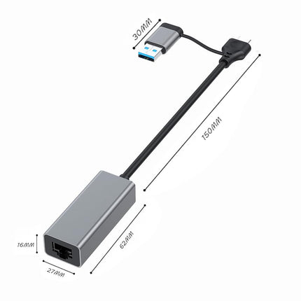 2.5G USB3.1 Etherneti adapter, 2-ühes USB-A/USB-C kuni 2.5Gbps Etherneti adapter, USB 3.1 kuni RJ45 võrgumuundur arvuti, sülearvuti, Windowsi, Mac OS Linuxi jaoks