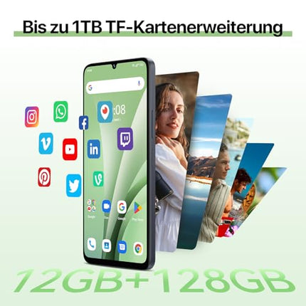 UMIDIGI G9C NFC nutitelefon ilma lepinguta Android 14-12(6+6) GB+128GB 50MP kaameraga mobiiltelefon 6,75-tolline 90Hz ekraan, 5000mAh, 2,2 GHz protsessor, 4G kahe SIM-kaardiga, kaasas laadija, Bluetooth 5.4/Face ID/GPS - must