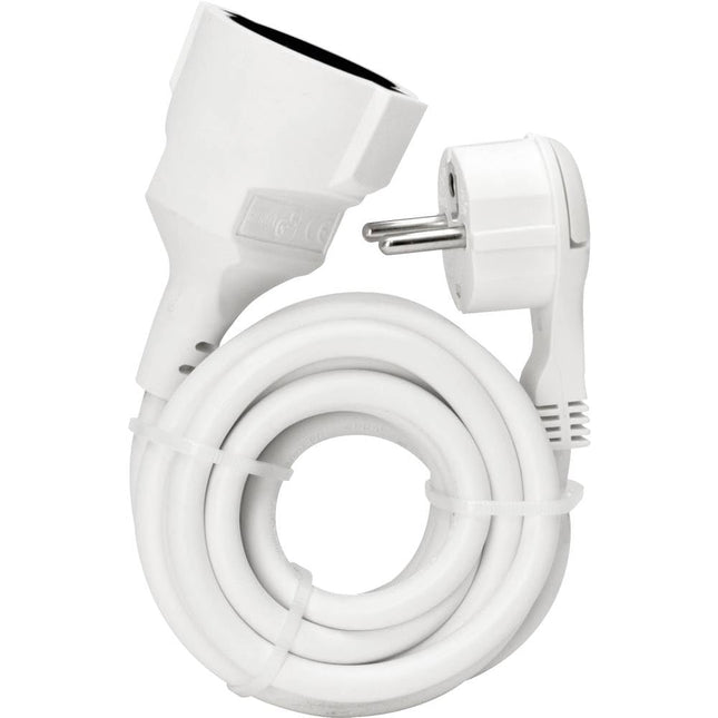 Kopp pikenduskaabel lameda pistikuga, 3m, IP20, 250V (16A), toitekaabli pikendus suurenenud puutekaitsega, sisekasutuseks, arktiline valge, 143602080