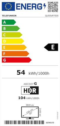 Telefunken QLED-teler 50-tolline nutiteler VIDAA QU50VP750S 4K UHD-teler, HDR-teler Dolby Visioni, Dolby Atmose, kolmekordse tuuneri ja 6-kuulise HD+ garantiiga, must LED-teler