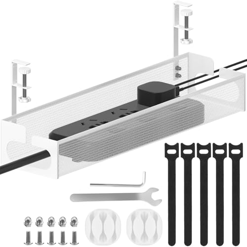Cable Management Tray for Desk, No Drilling, Wire Management Tray, Cable Management Rack, Wire Organizer and Cable Management Box for Office (White)