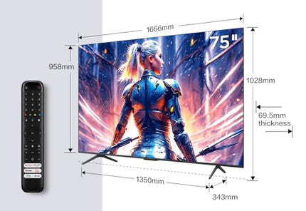TCL 75T8B 75-tolline QLED Pro 144Hz Onkyo mänguteler, 4K UHD, HDR Pro, Google TV (Dolby Vision IQ ja Atmos, liikumise selgus, käed-vabad hääljuhtimine, ühildub Google Assistant ja Alexaga)