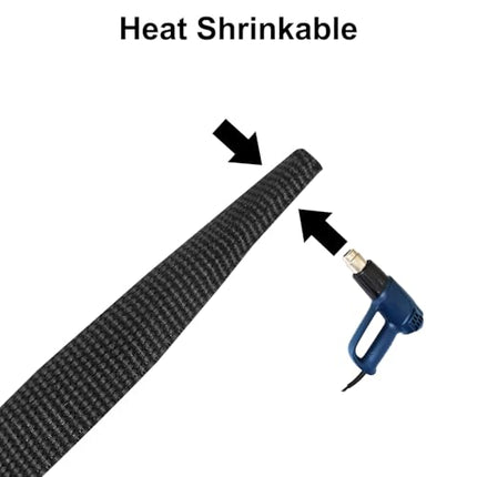 sourcing map Braided Cable Sleeves, Heat Shrinkable Fabric Sleeving, 5/16 inch, 0.9 m, Black, 2:1 Ratio, Heat Shrink Tubing, Cable Protector for Wire Harness Cable, Network Cable Protector