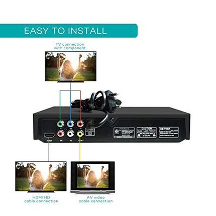 DVD player for TV, DVD/CD/MP3/MP4, with USB port, HDMI output and AV (HDMI and AV cables included), remote control (without Blu-Ray), color: black, region-free