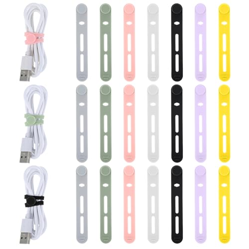 Reusable Silicone Cable Ties, Adjustable Wire Organizer, Bundle Straps for Devices and Charging Cables, 21 Pack