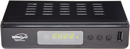 Digiquest kahe tuuneriga vastuvõtja DVB-T2 HEVC H.265 kiibistik, kahekordne maapealne tuuner, Full HD FTA, USB, HDMI, SCART, Ethernet LAN RJ-45, programmeeritav kaugjuhtimispult, must, metall