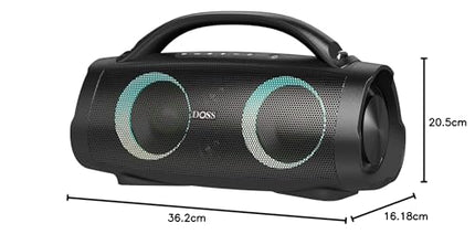 DOSS Extreme Boom+ Bluetooth kõlar, 100W stereoheli, rikkalik bass, 20h aku tööiga, varupatarei, IPX6 veekindlus, RGB tuled, kaasaskantav muusikakarp õue, telkimiseks, basseini, ranna ja aia jaoks – must