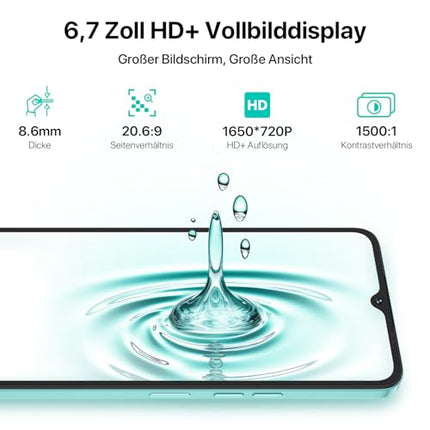 UMIDIGI A15 NFC mobiiltelefonid, 16 GB + 256 GB (kuni 2 TB) mobiiltelefon, 64 MP + 16 MP, 6,7-tolline HD+ ekraan, 5000 mAh + 20 W kiirlaadimine, Android nutitelefon 4G kahe SIM-kaardiga lukustamata mobiiltelefonid - hall (hall)