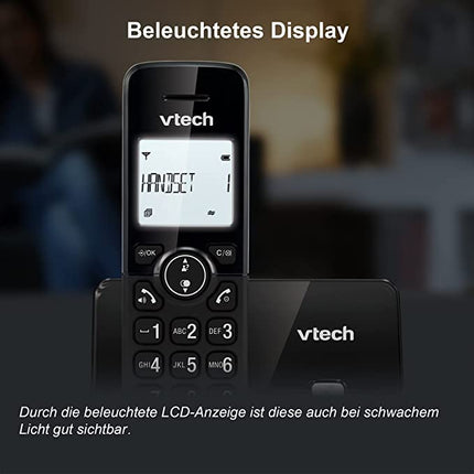 VTech CS2000 cordless phone, ECO+ mode, landline phone, black, call blocking, hands-free function, large buttons, two-line display