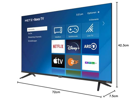 METZ Blue Roku TV, HD nutiteler, 32 tolli, 80 cm, kolmekordse tuuneriga televiisor, WiFi, LAN, HDMI, USB, 32MTD3011Z, must