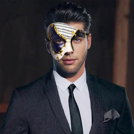OIDEA meeste karnevalimaski poolmask: Vintage Itaalia Veneetsia mask Halloweeniks ja maskiballideks, Ooperifantoomi fantoomimask tumesinises kuldses värvitoonis pidudeks
