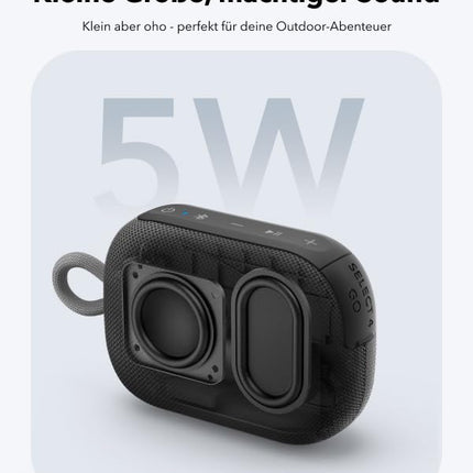 Soundcore Select 4 Go Bluetooth Speaker by Anker, portable mini speaker for the shower, 20h playtime, IP67 water and dust resistant, floats, powerful sound, for indoors, outdoors &amp; hiking