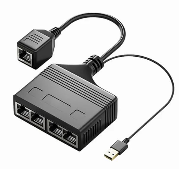 Panlouting 1000Mbit/s RJ45 Etherneti 1-4 jaoturadapter, 4 porti samaaegseks kasutamiseks, kiire interneti LAN-pesa pikendus USB-toitekaabliga