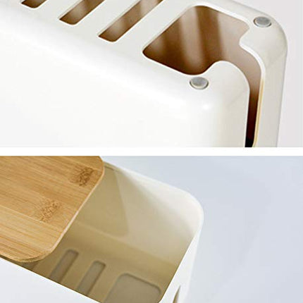 Kaablikarbi pistikupesa kaablikoguja hoiukarp kaabli haldamiseks laadimiskaabli jaoks, ABS-plastist ventilatsiooniga, puidust tekstuuriga korraldaja 36 x 13,5 x 13 cm (valge L)