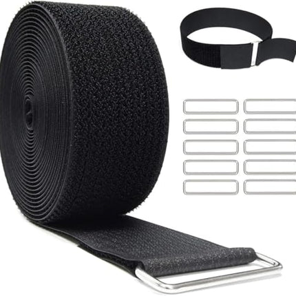 Hook and Loop Cable Ties, 5 m x 2 cm, with 25 Metal Buckles, Adjustable Cuttable Fastening Straps for Home, Office, Car, Wire Organization