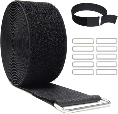 Hook and Loop Cable Ties, 5 m x 2 cm, with 25 Metal Buckles, Adjustable Cuttable Fastening Straps for Home, Office, Car, Wire Organization