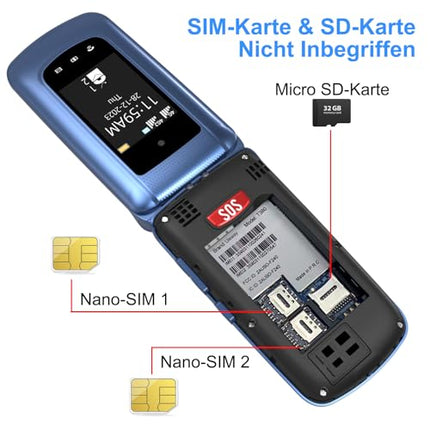 4G Flip Phone for Seniors with Large Buttons, Dual-SIM Flip Mobile Phone with Charging Cradle | SOS Emergency Call Function | Speed ​​Dial | Flashlight | FM Radio | 2.4+1.77 Inch Dual Color Display | Blue