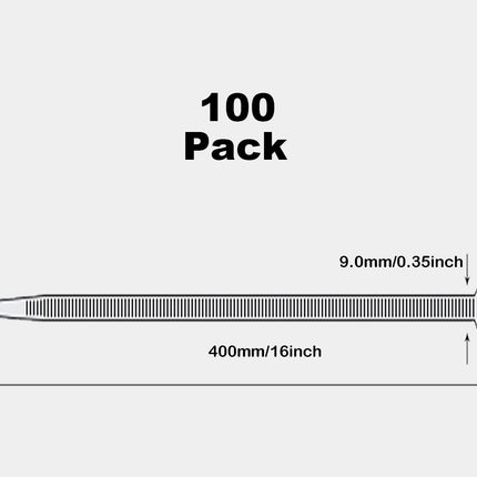 Oksdown 400mm × 9.0mm Wide 100 Pieces Extra Strong Cable Ties with 80 kg Tensile Strength Black UV-Resistant Large Nylon Plastic Self-Locking Multifunctional Cable Zip Ties