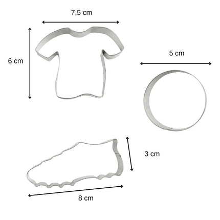 Zenker 44868 3-osaline jalgpalli küpsisevormide komplekt, 3 küpsisevormi, jalgpall, teras, 7,5 x 6 cm; 8 x 3 cm; 5 cm