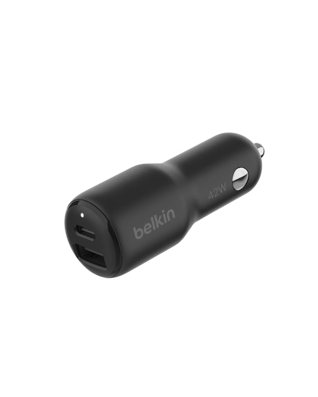Belkin BoostCharge 2-pordiga autolaadija, 42W, kiirlaadimine USB-C, 30W PPS, 12W USB-A pordiga, Apple iPhone 16, 16 Pro, 16 Pro Max, iPhone 15, 14 seeria, Samsung Galaxy S24 ja teiste mudelite jaoks – must