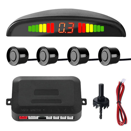 MOCNT auto parkimisabi 4 tagumist andurit tagurdamisabi sõiduki tagurdamisalarm parkimissüsteem parkimisandurid tagurdamisparkimisabi 12V LCD-ekraan helisignaal hoiatus must