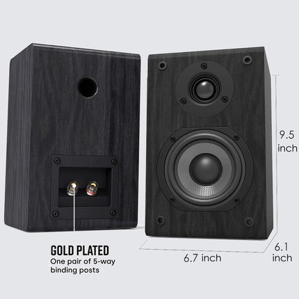 LONPOO Passive Bookshelf Speakers Pair, 75W RMS Classic Wooden Speakers 2-Way with 4-inch Carbon Fiber Woofer and 1-inch Silk Dome Tweeter, 4-8 Ohm