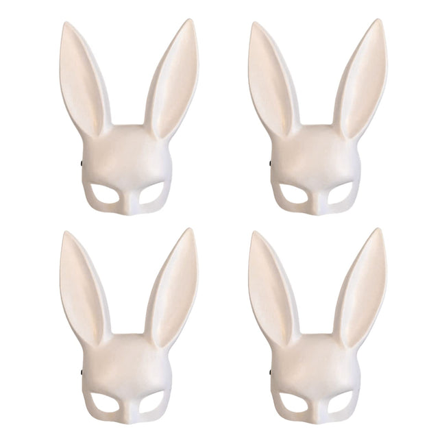 QSDGFH 4-osaline valge jänku mask, jänesemask, loomakujuline poolmask, kostüümi aksessuaar halloweeniks, lihavõttepeoks, naiste maskeraadiks sünnipäevaks