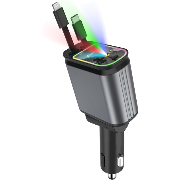 4-ühes sigaretisüütaja USB-C, 66W kiirlaadija sigaretisüütajale, autolaadimiskaabel, sissetõmmatav autolaadija 12V USB-adapter, mis ühildub iPhone'i/Samsung Galaxy/Huawei/GOO-gle'iga