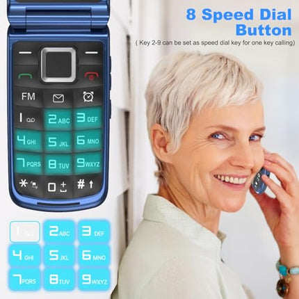 4G Flip Phone for Seniors with Large Buttons, Dual-SIM Flip Mobile Phone with Charging Cradle | SOS Emergency Call Function | Speed ​​Dial | Flashlight | FM Radio | 2.4+1.77 Inch Dual Color Display | Blue