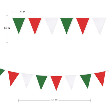 Pink Flower Party Garland 32Ft Pennant String Red Green White Banner Decorations Christmas Triangle Flag Fabric Pennant Garland Streamers for Christmas, Happy New Year, Festivals, Holidays, Garden