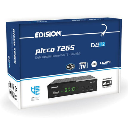 EDISION Picco T265 Full HD H.265 HEVC maapealne FTA vastuvõtja T2, (1x DVB-T2, USB, HDMI, SCART, S/PDIF, IR silm, USB tugi, 2-in-1 kaugjuhtimispult, must)