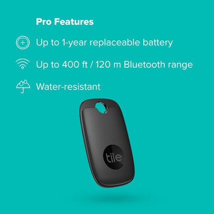 Tile Pro (2022) Bluetooth-esemete leidja, 1 tk, 120 m ulatus, töötab Alexa ja Google Smart Home'iga, ühildub iOS-i ja Androidiga, leiab oma võtmed, puldid ja palju muud, must