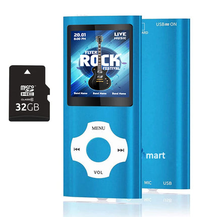 32 GB Bluetooth MP3-mängija, Tabmart MP4 muusikapleier, tugi audiopleierile, meediapleierile, FM-raadiole, e-raamatutele, pika akueaga, 1,81-tollise värvilise ekraaniga muusikapleier, sinine