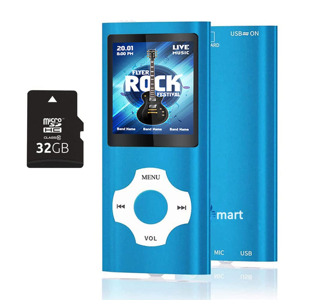 32 GB Bluetooth MP3-mängija, Tabmart MP4 muusikapleier, tugi audiopleierile, meediapleierile, FM-raadiole, e-raamatutele, pika akueaga, 1,81-tollise värvilise ekraaniga muusikapleier, sinine