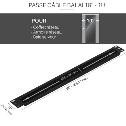 WAYTEX 37345 19-inch 1U Rack Mount Header with Cable Entry, Front Mount – Black