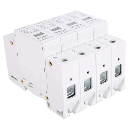 Home Surge Protector, 4P 40KA 220V Home Surge Protector DIN Rail Low Voltage Protection Arrester Device for Thunder Protection