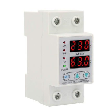 Overcurrent protection, AC230V 63A voltage current protection, single-phase overvoltage protection, 230V-300V adjustable, DIN rail installation