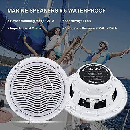 Herdio 6.5-inch Ceiling Speakers, 120 Watts Waterproof Marine Boat In-Ceiling Speakers, Flush Mount Sound, Perfect for Indoor and Outdoor Use, Bedroom, Home Theater (White)