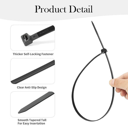 Pack of 500 cable ties, black, 150 x 4.6 mm, fastening straps, plastic cable organizer ties, self-locking cable ties, UV-resistant, heat-resistant cable fixation for garden workshops.