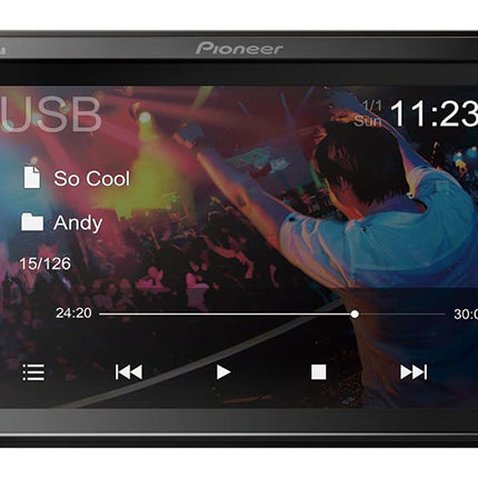 Pioneer DMH-A240DABAN, 2-DIN multimeediapleier, lühike paigaldussügavus, 6,2-tolline ClearType puuteekraan, nutitelefoni ühenduvus, DAB/DAB+ digitaalraadio, Bluetooth, 13-ribaline graafiline ekvalaiser, DAB-antenniga